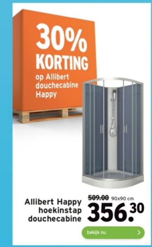 Allibert Happy hoekinstap douchecabine 90x90 cm aanbieding bij GAMMA
