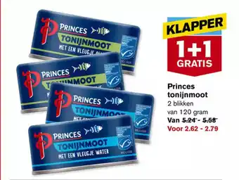 Hoogvliet Princes tonijnmoot 120g 1+1 gratis aanbieding