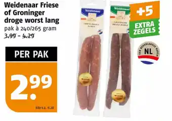 Poiesz Weidenaar friese of groninger droge worst lang 240/265g aanbieding