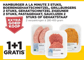 Jumbo Hamburger a la minute 3 stuks, boerengehaktschnitzel, grillburgers 2 stuks, gehaktschnitzel zigeuner 2 stuks, pastagehakt, sa aanbieding