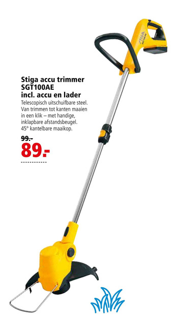 Welkoop STIGA SGT 100 AE  (incl. accu en lader) Telescopische - Accu-trimmer aanbieding