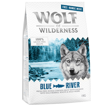 Zooplus 1kg wolf of wilderness adult blue river scharrelkip & zalm hondenvoer droog aanbieding