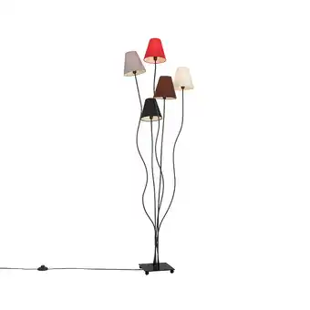 Lampenlicht.nl Design vloerlamp zwart met stoffen kappen 5-lichts - melis aanbieding