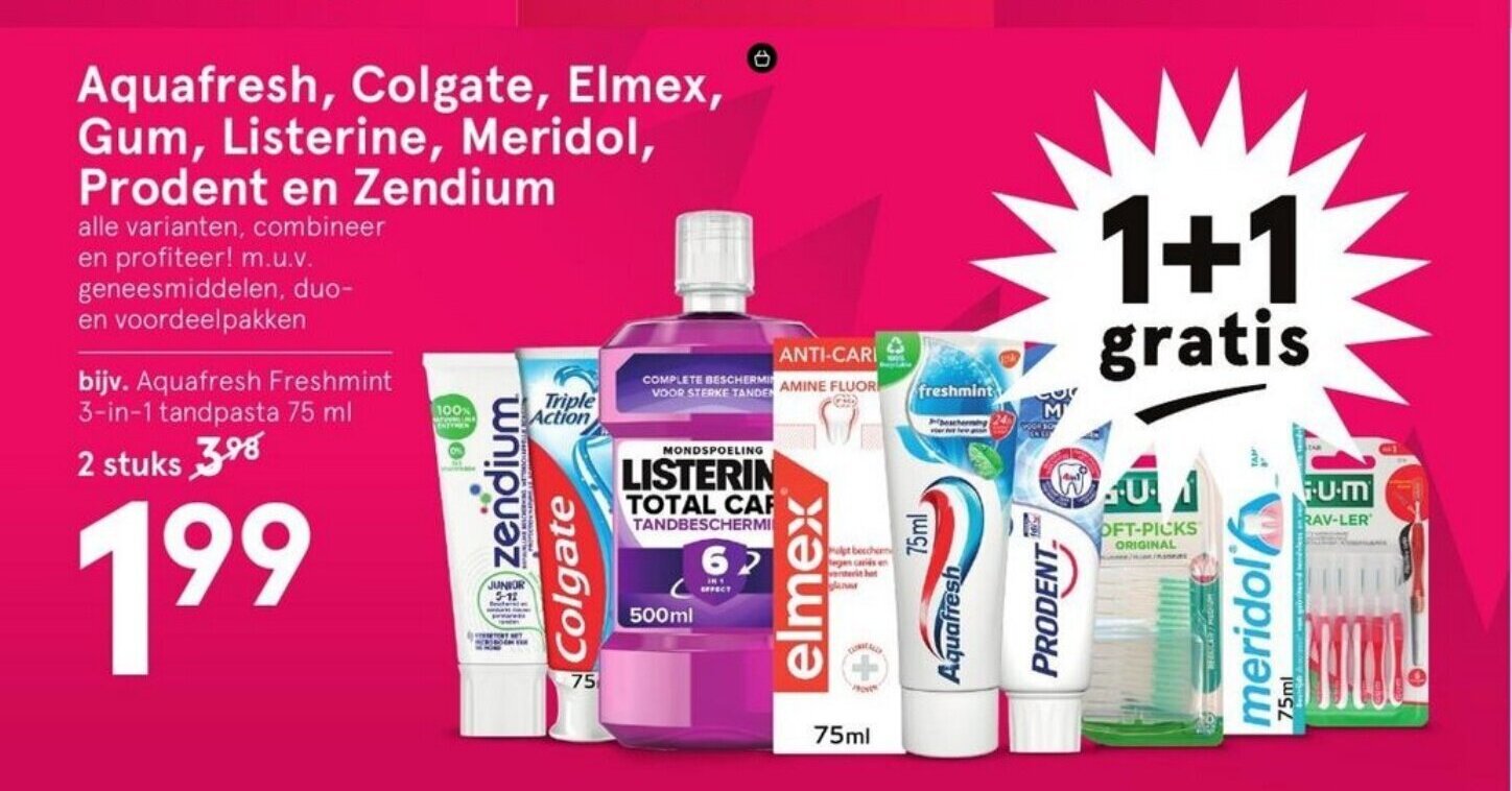 Aquafresh, Colgate, Elmex, Gum, Listerine, Meridol, Prodent en Zendium