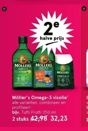 Etos Moller's Omega-3 visolie 250 ml 2 stuks aanbieding