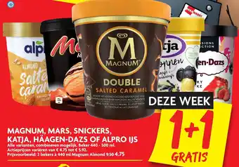 Dekamarkt Magnum, Mars, Snickers, Katja, Haagen-Dazs of Alpro ijs 2*440-500ml aanbieding