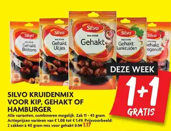 Dekamarkt Silvo kruidenmix voor kip, gehakt of hamburger 2*11-45 gr aanbieding