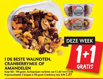 Dekamarkt 1 de Beste walnoten, cranberry mix of amandelen 2*105-190 gr aanbieding