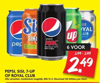 Dekamarkt Pepsi, Sisi, 7-up of Royal Club 6*330 ml aanbieding