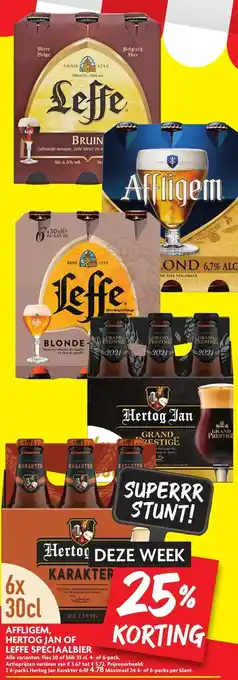 Dekamarkt Affligem, Hertog Jan of Leffe speciaalbier 300-330 ml 4/6 pack aanbieding