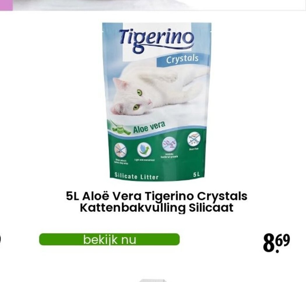 Tigerino Crystals Kattenbakvulling Silicaat Aloe Vera 5 L aanbieding