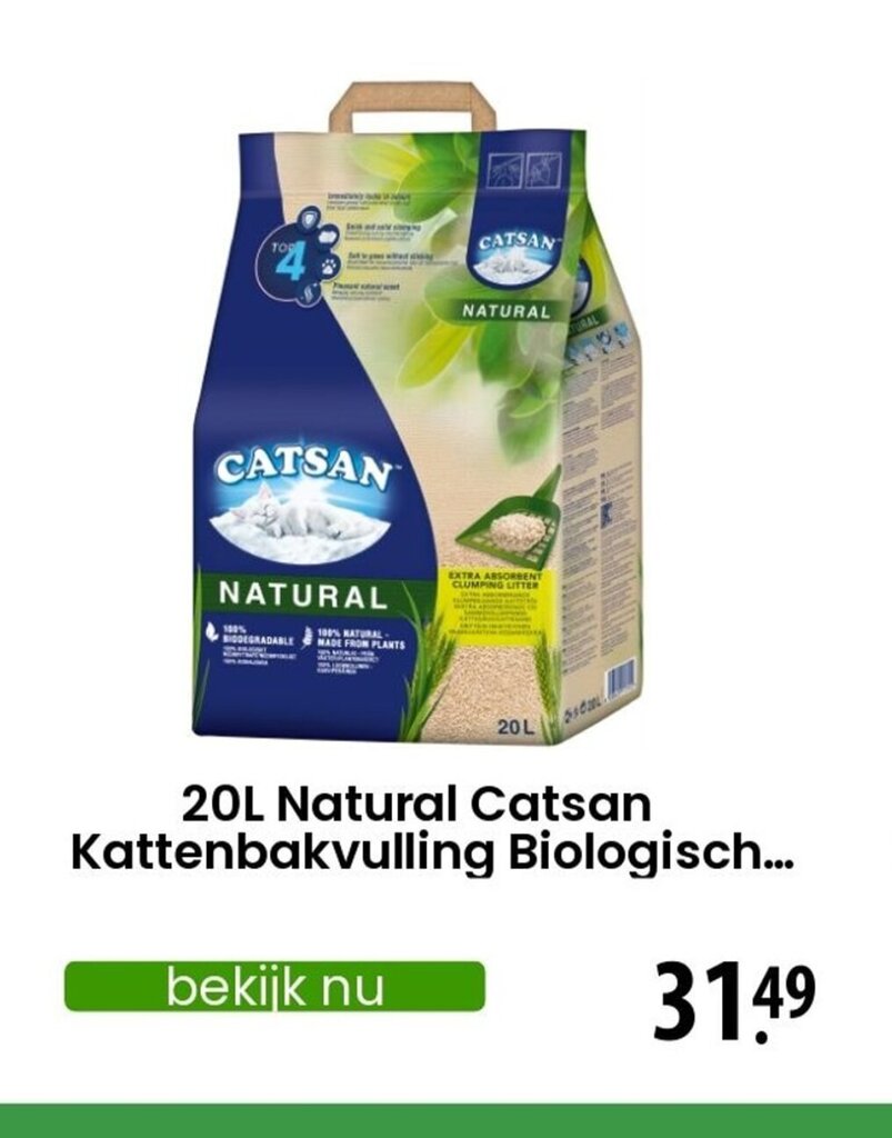 Natural Catsan Kattenbakvulling Biologisch 20 L aanbieding bij Zooplus