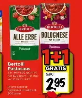 Vomar Voordeelmarkt Bertolli pastasaus aanbieding