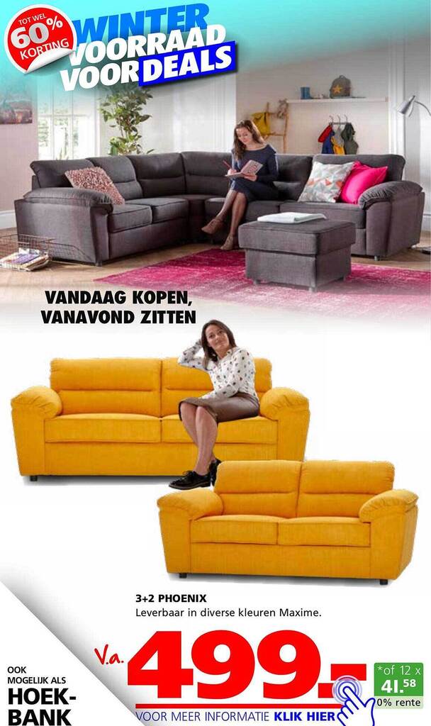 3+2 phoenix hoekbank aanbieding bij Seats and Sofas