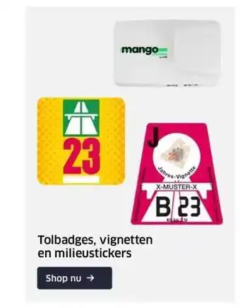 ANWB Tolbades, vignetten en milieustickers aanbieding