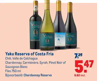 Makro Yaku reserva of costa fria 750 ml aanbieding