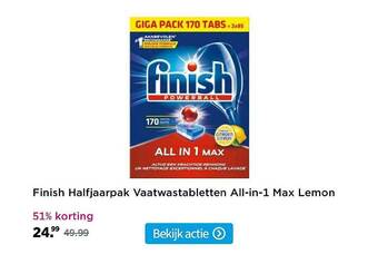 Plein.nl Finish Halfjaarpak Vaatwastabletten All-in-1 Max Lemon 51% Korting aanbieding