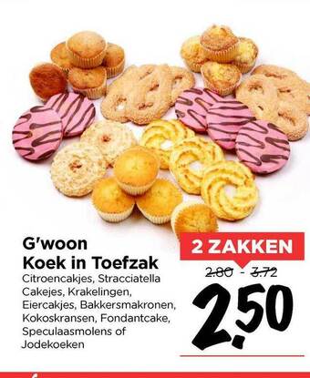 Vomar Voordeelmarkt G'woon Koek In Toefzak Citroencakjes, Stracciatella Cakejes, Krakelingen, Eiercakjes, Bakkersmakronen, Kokoskransen, Fondantc aanbieding