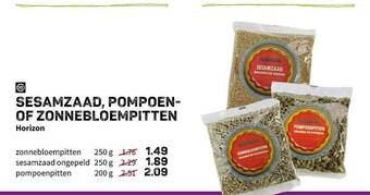 Ekoplaza Sesamzaad, Pompoen- Of Zonnebloempitten Horizon 250g aanbieding