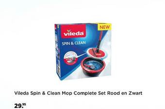 Plein.nl Vileda Spin & Clean Mop Complete Set Rood En Zwart aanbieding