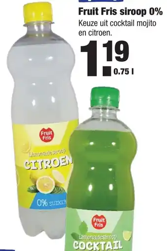 ALDI Fruit Fris siroop 0% 0.75 l aanbieding