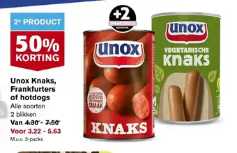 Hoogvliet Unox Knaks, Frankfurters of hotdogs aanbieding