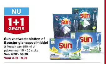 Hoogvliet Sun vaatwastabletten of Booster glansspoelmiddel 1+1 gratis aanbieding