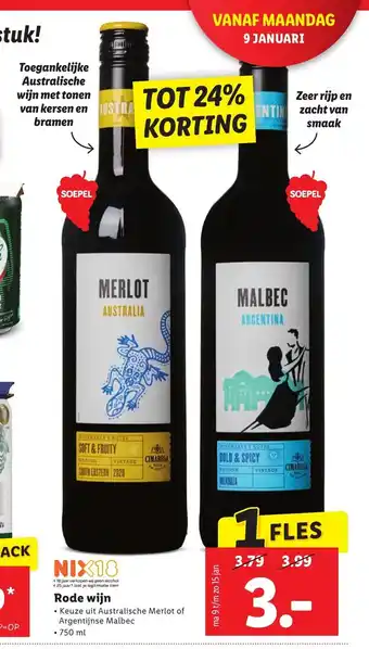 Lidl Rode wijn 750 ml aanbieding