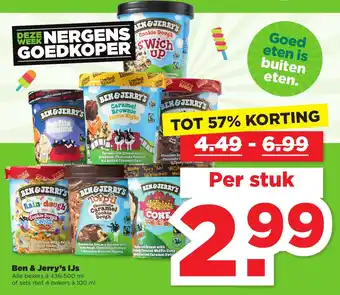 PLUS Ben & Jerry's ijs 438-500ml/4*100ml aanbieding