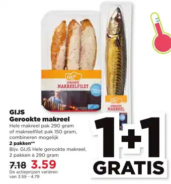 PLUS GIJS Gerookte makreel 290/150g 1+1 aanbieding