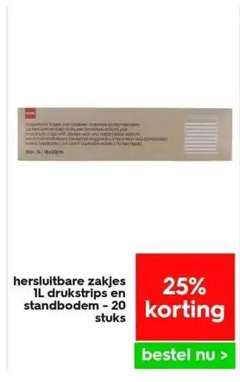 HEMA Hersluitbare zakjes 1l drukstrips en standbodem - 20 stuks aanbieding