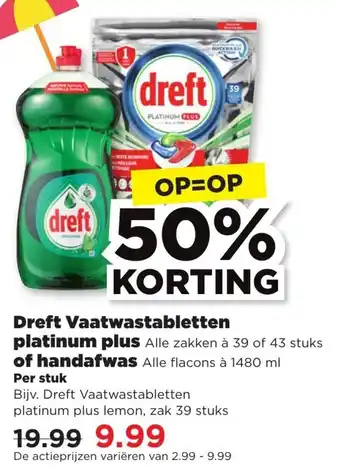 PLUS Dreft vaatwastabletten Platinum plus 39/43st of Handafwas 1.48L aanbieding