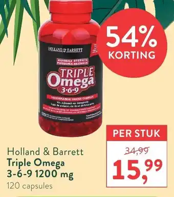 Holland & Barrett Holland & Barrett Triple Omega 3-6-9 1200mg 120 caps aanbieding