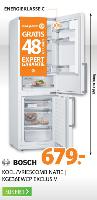Expert Bosch koel-/vriescombinatie | kge36Ewcp exclusiv aanbieding