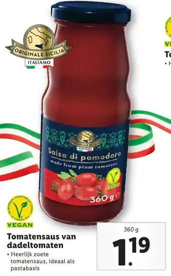 Lidl Tomatensaus van dadeltomaten 360g aanbieding
