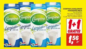 Dekamarkt Campina Langlekker Houdbare Melk 1+1 Gratis aanbieding