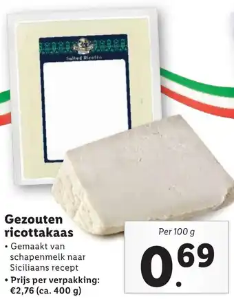 Lidl Gezouten ricottakaas 100g aanbieding