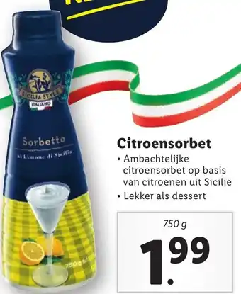 Lidl Citroensorbet 750g aanbieding