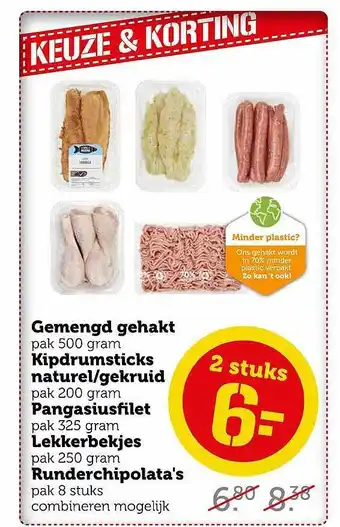 Coop Gemengd gehakt, kipdrumsticks naturel-gekruid, pangasiusfilet lekkerbekjes of runderchipolata's aanbieding