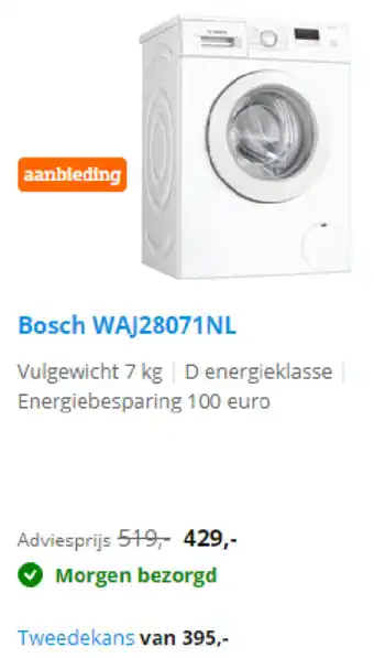 Coolblue Bosch Wasmachine | WAJ2807NL aanbieding