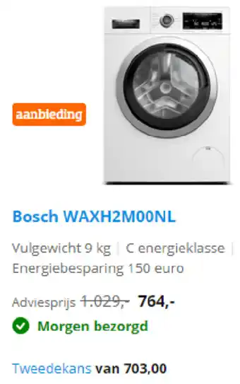 Coolblue Bosch Wasmachine | WAXH2M00NL aanbieding