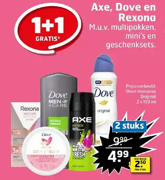 Trekpleister Axe, Dove en Rexona 1+1 gratis aanbieding