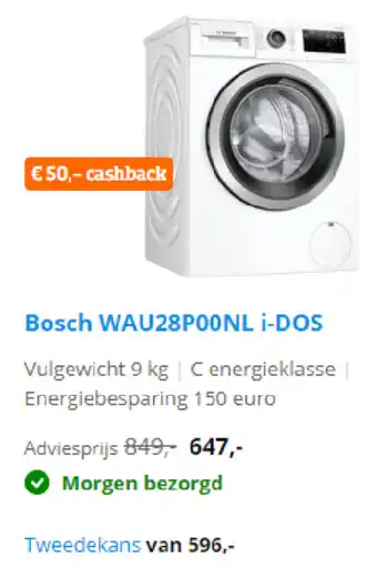 Coolblue Bosch Wasmachine | WAU28P00NL i-DOS aanbieding