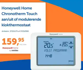 Warmteservice Honeywell home chronotherm touch aan/uit of modulerende klokthermostaat aanbieding