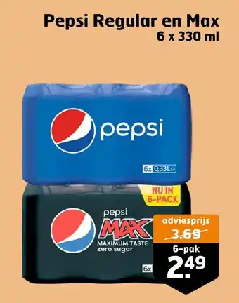 Trekpleister Pepsi Regular en Max 6 x 330 ml aanbieding