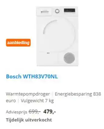 Coolblue Bosch Warmtepompdroger | WTH83V70NL aanbieding