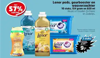 Trekpleister Lenor pods, geurbooster en wasverzachter 10 stuks, 154 gram en 920 ml aanbieding