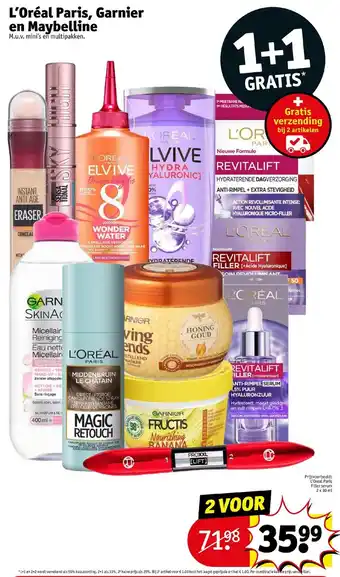 Kruidvat L'Oreal Paris, Garnier en Maybelline 1+1 gratis aanbieding