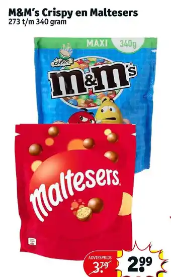 Kruidvat M&M's Crispy en Maltesers 273 t/m 340 gram aanbieding