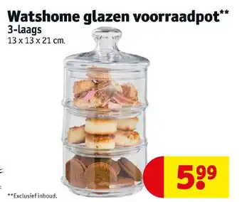 Kruidvat Watshome glazen voorraadpot 3-laags 13 x 13 x 21 cm aanbieding